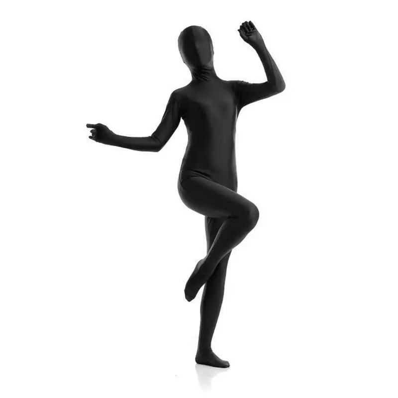 Mens Women Unisex Full Body Tights Suit Spandex Stretchy Black Cosplay Costume Disappearing Man Bodysuit for Halloween Party