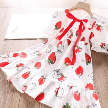 

2020 Summer Girls Printed Strawberry Back of Ribbon Dress Wholesale Children's Clothing