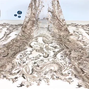 

African Net Lace Fabric Embroidered Nigerian Laces Fabric 2019 High Quality Gold French Tulle Lace Fabric For Women Gold