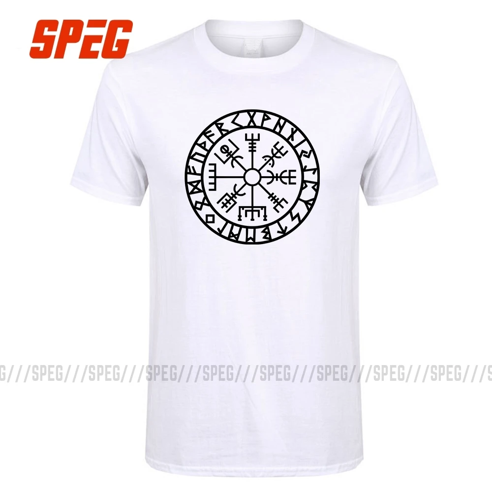 Kopen Mannen Tee Vegvisir Futhark Runen Navigator Viking Valhalla Odin Mannen Crew Neck Korte Mouwen T shirts Crazy Volwassen T Shirt Ontwerpen