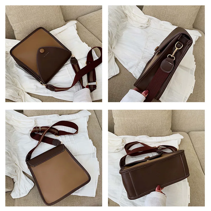 

British-Style Bag 2019 Autumn New Style Contrast Color Simple Verticle Square Bag Shoulder Bag Retro Ribbon Trapezoid Bag