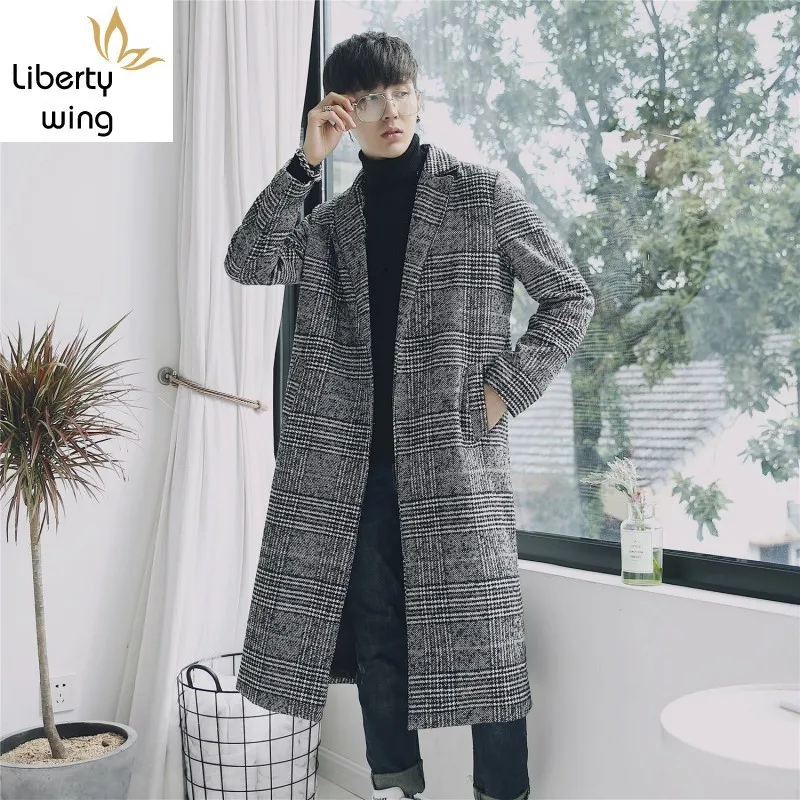 Chic Plaid Men Trench Coat Brand Turn-down Collar Slim Couple Unisex Overcoat Autumn Winter Elegant Teenager Long Jacket S-XXL Chic Plaid Men Trench Coat Brand Turn-down Collar Slim Couple Unisex Overcoat Autumn Winter Elegant Teenager Long Jacket S-XXL