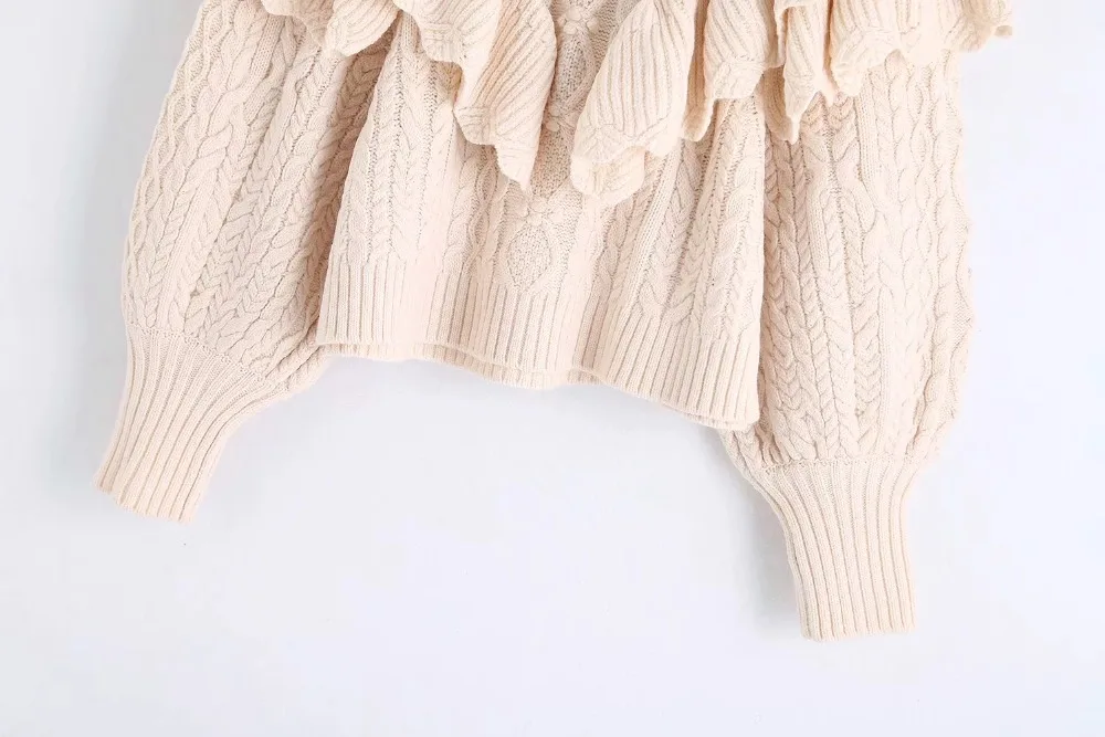 Зимние женские свитера za в английском стиле, винтажные каскадные вязаные большие бежевые женские свитера, женские пуловеры, топы