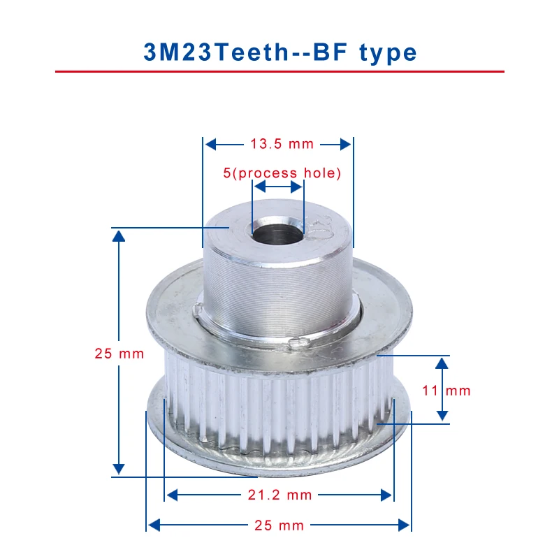 

Timing Pulley 3M23 Teeth BF type teeth pitch 3 mm process hole diameter 5mm slot width 11mm suitable for 10 mm timing belt