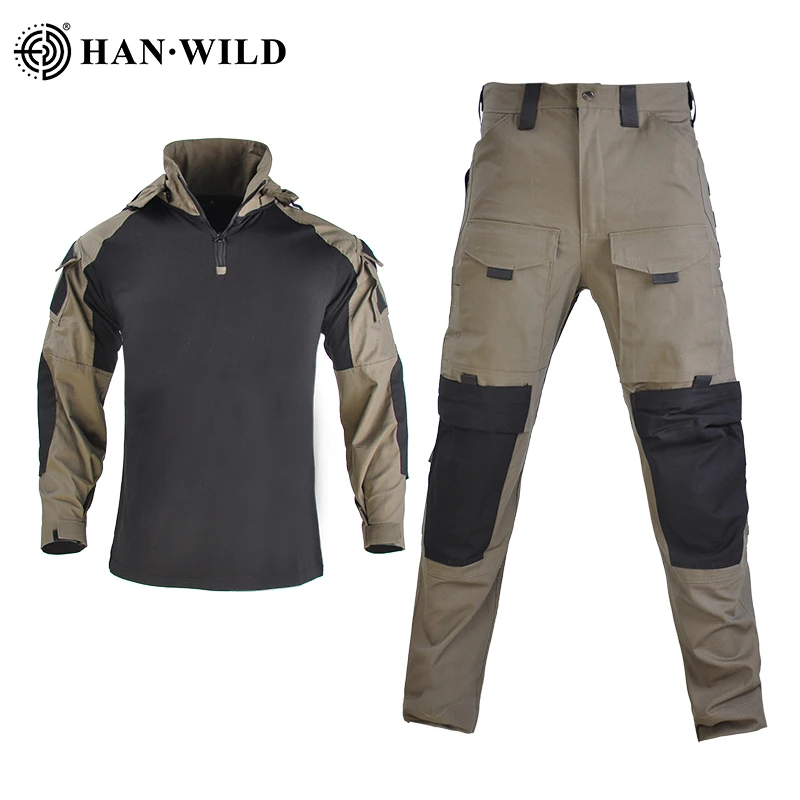 HAN WILD 2020 New Tactical Camouflage Military Uniform Tactical Suit Army Clothes Military Combat Shirt+Cargo Pants with 4 Pads HAN WILD 2020 New Tactical Camouflage Military Uniform Tactical Suit Army Clothes Military Combat Shirt+Cargo Pants with 4 Pads