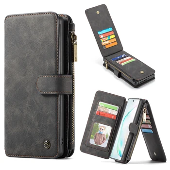 

for Samsung Note 10 Plus 9 8 S10 Plus 5G S10e S9 S8 Case Synthetic Leather Zipper Wallet Purse Magnetic Detachable for Car Mount