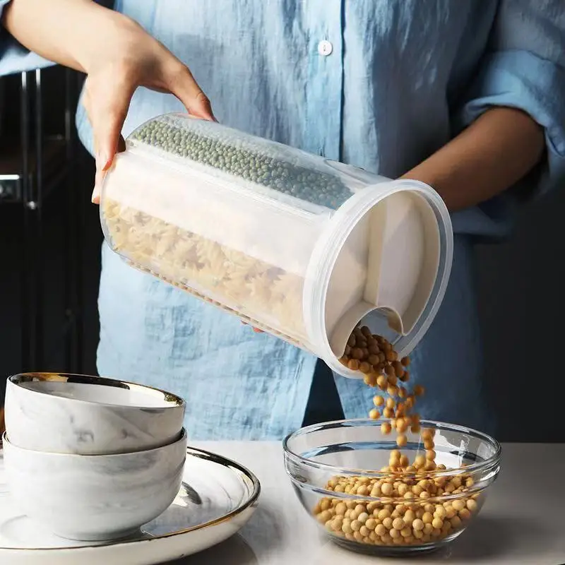 

Home kitchen storage jar sealed anti-moisture sorting grids beans rice grain cereal snacks dried fruit cans container box