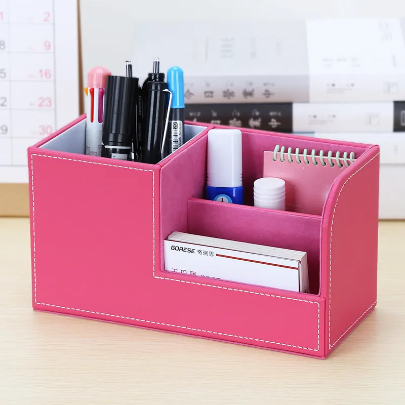 PU Leather Storage Organizer For Remote Tissue Mobile Cosmetics Stationery Desk Office Accessories Holders