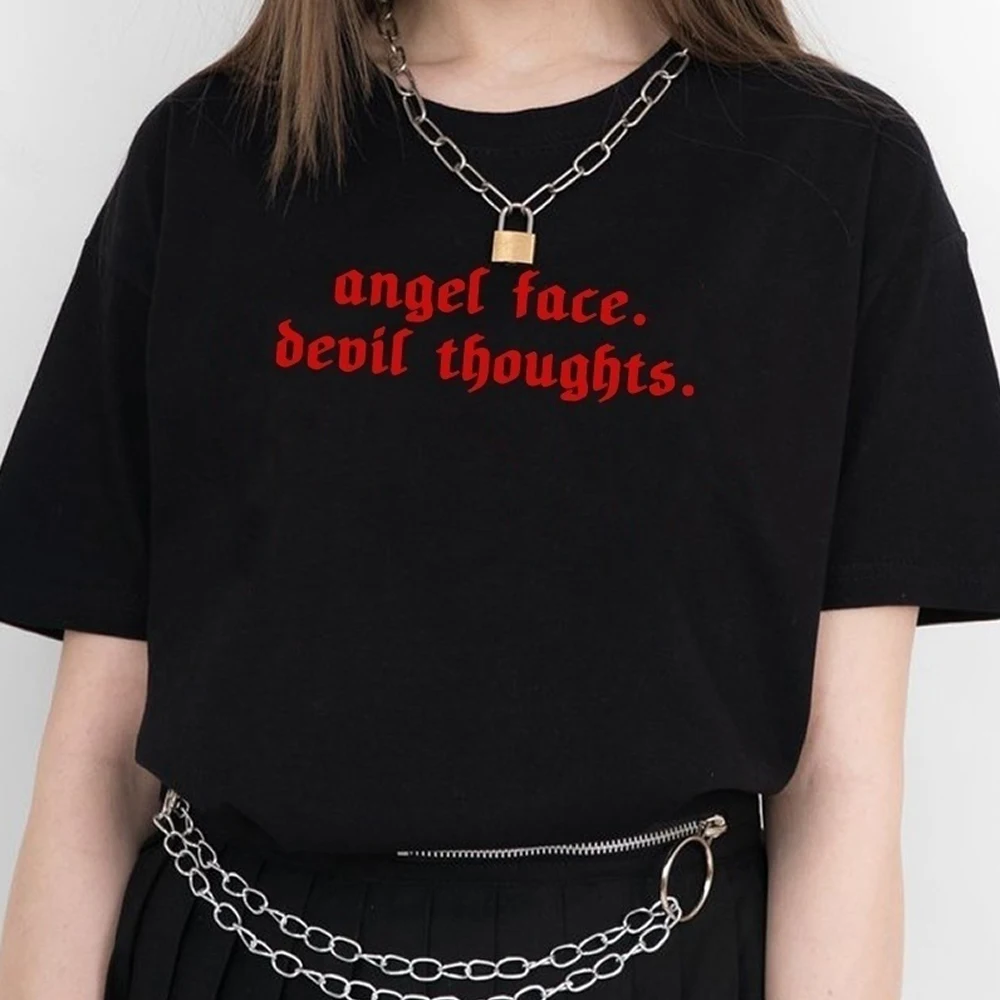 Angel face Футболка с надписью «Dead Inside», футболка с надписью «society Serious Tees», эстетическая одежда, футболки «гранж Готик», одежда Tumblr - Цвет: Angel face
