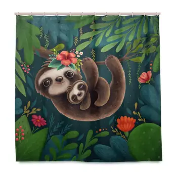 

Cute Sloth Shower Curtain for Bathroom Cartoon Animal Polyester Waterproof Custom Bath Shower Curtain with 12 Hooks Set