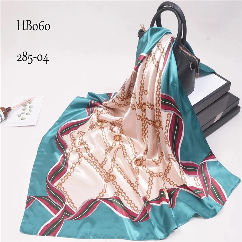 32 Роскошный шелковый платок на голову, женский платок с принтом, атласный квадратный платок, хиджаб, шарфы для дам, брендовые шали, 90*90 шелковый шарф, мусульманский хиджаб - Цвет: 32
