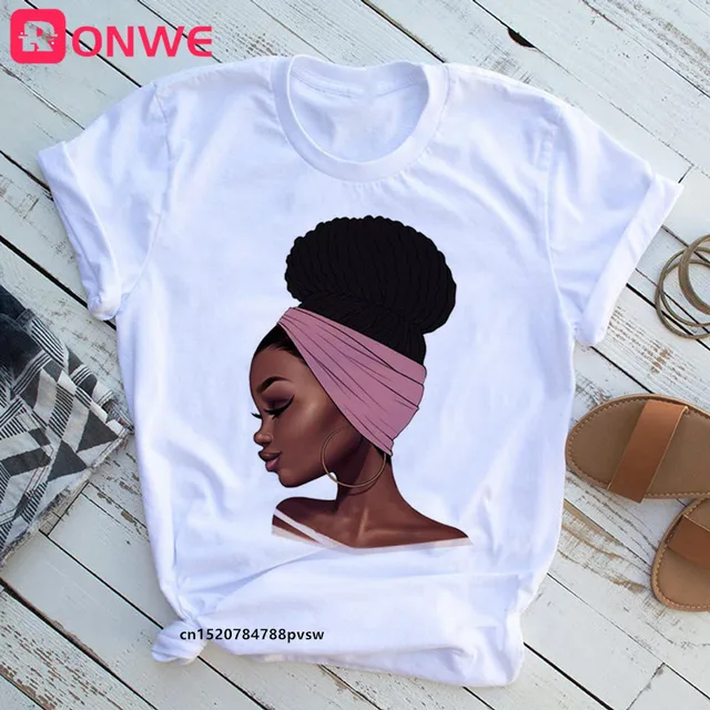 Women Beautiful African White Funny Print T shirt Girl Black Queen Lip Harajuku 90s Clothes Drop