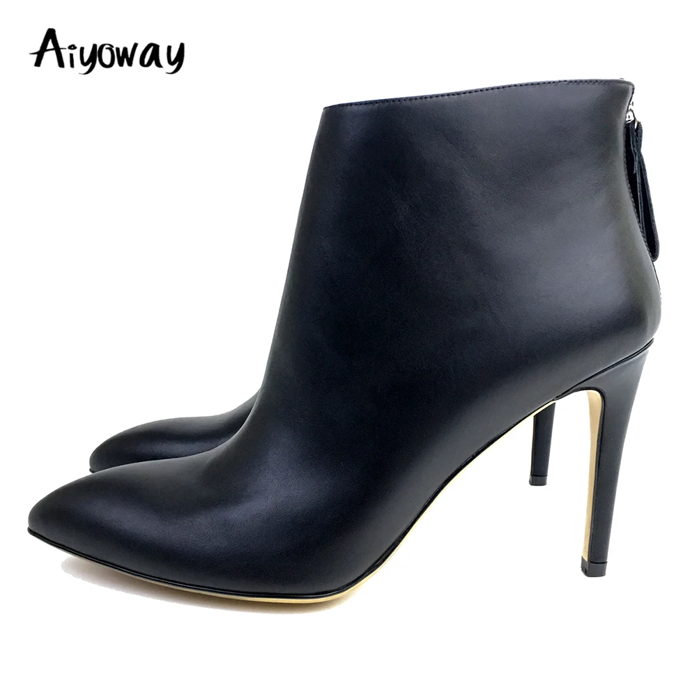 

Fashion PU Zip Ankle Boots Women Ladies Point Toe Short Villus Lining High Stiletto heel Autumn Winter Black US Size 5~13
