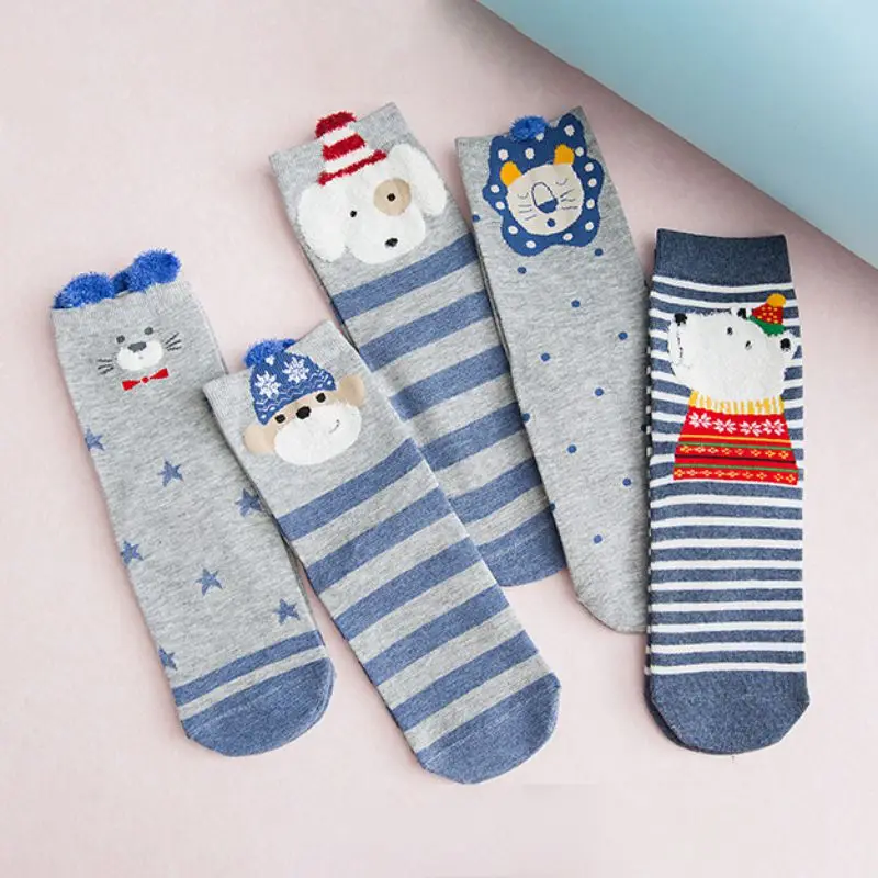 5 пар рождественских носков harajuku calcetines, Комплект носков с милыми рисунками животных из мультфильмов, осенне-зимние новые серые женские хлопковые носки