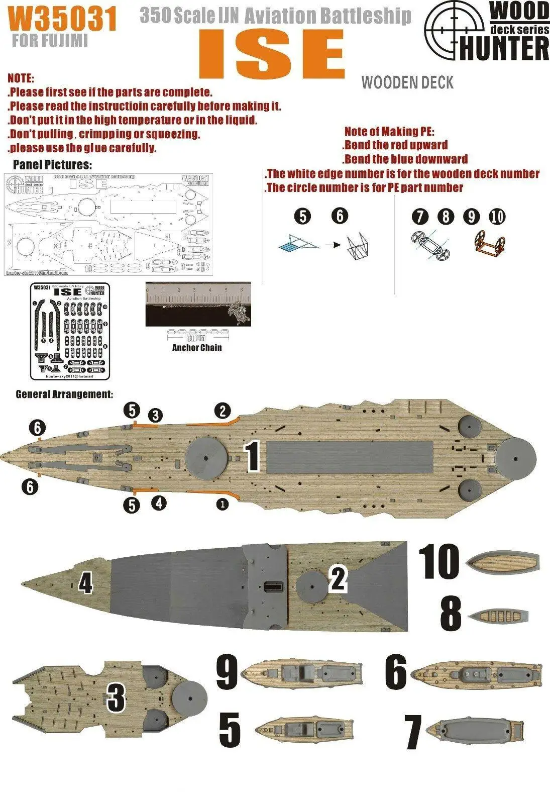 

Hunter 1/350 W35031 Wood deck IJN Ise Aircraft Battleship for Fujimi Top quality