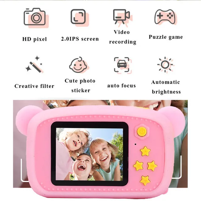 Cute Bears Electronic Digital Camera Toys for Kids Birthday Gifts Mini 1080P Projector Video Cameras Girls Boys Educational Toys 3