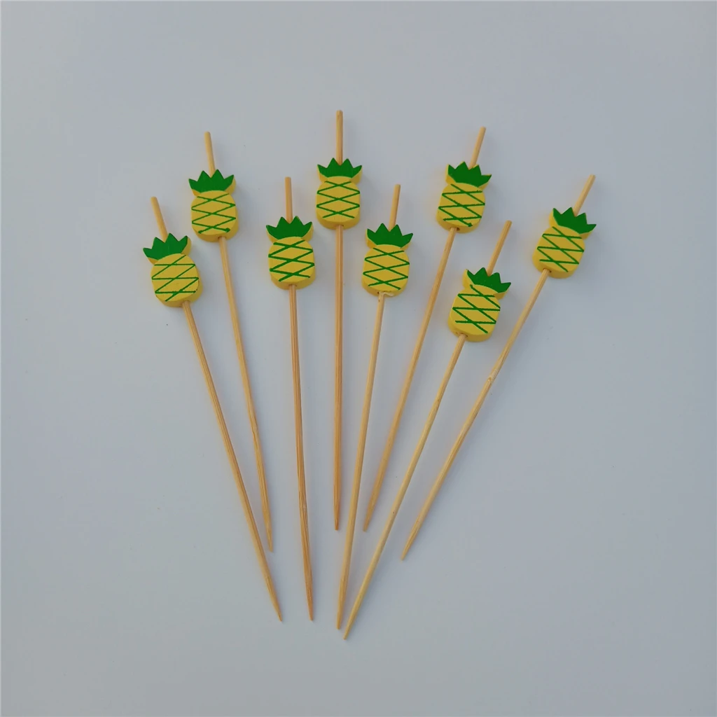 100x Pineapple Cocktail Picks Disposable Bamboo Food/Fruit Sticks Toothpicks for Snack Picks Cupcake Topper Sandwich Tools