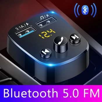 

JINSERTA Bluetooth 5.0 Bluetooth Car Kit Handsfree MP3 Player FM Transmitter 3.1A Dual USB Charger U Disk Play In-Car Modulator