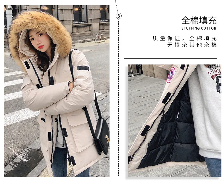 Новая стильная рабочая одежда для фотосессии, хлопковое пальто с большим меховым воротником, женский модный плащ свободного кроя в Корейском стиле средней длины