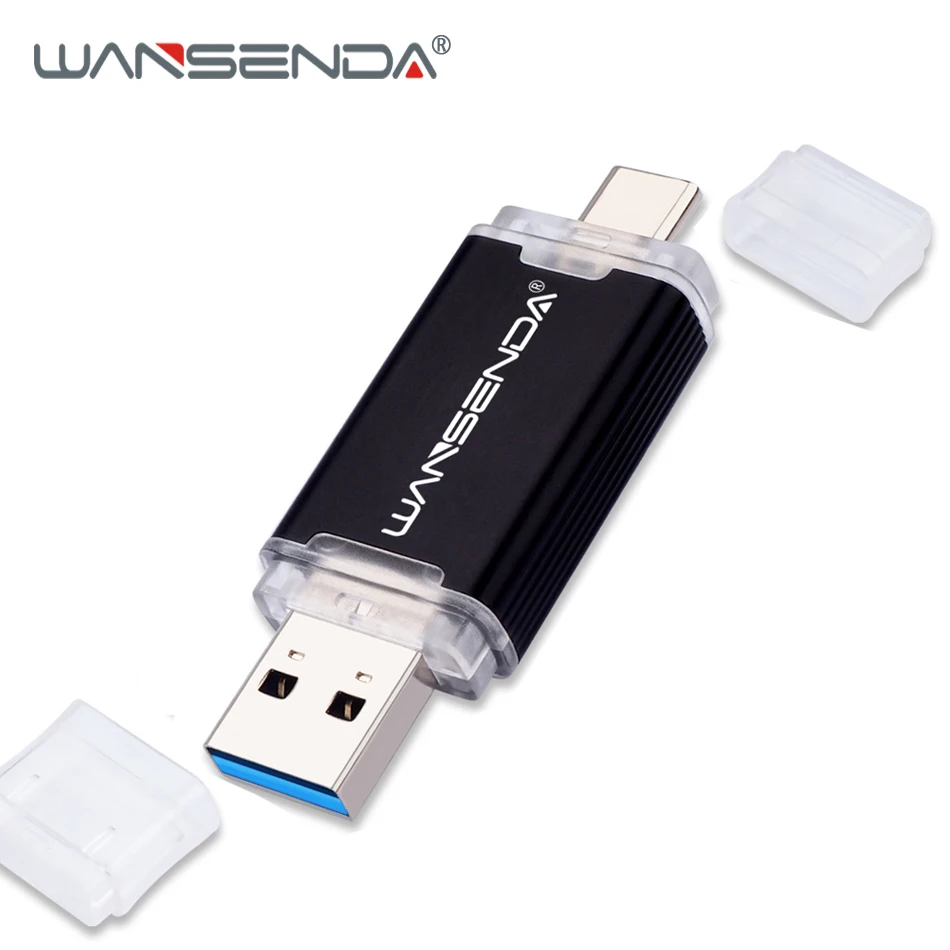 WANSENDA usb 3,0 OTG USB флеш-накопитель металлический флеш-накопитель для мобильных устройств типа C/ПК 512 ГБ 256 ГБ 128 Гб 64 ГБ 32 ГБ Флешка USB карта памяти - Цвет: Черный