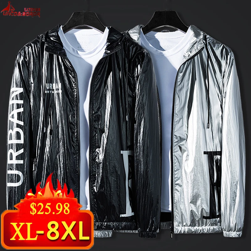 

Plus size 6XL 7XL 8XL nylon reflective jacket men harajuku windbreaker jackets hooded hip-hop Fleece streetwear leather coats