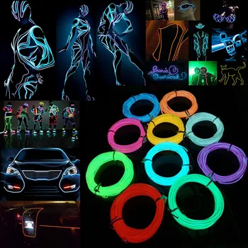 

1M/3M/5M/10M 3V Flexible Neon Light Glow EL Wire Rope tape Cable Strip LED Neon Lights Shoes Clothing Car waterproof led strip