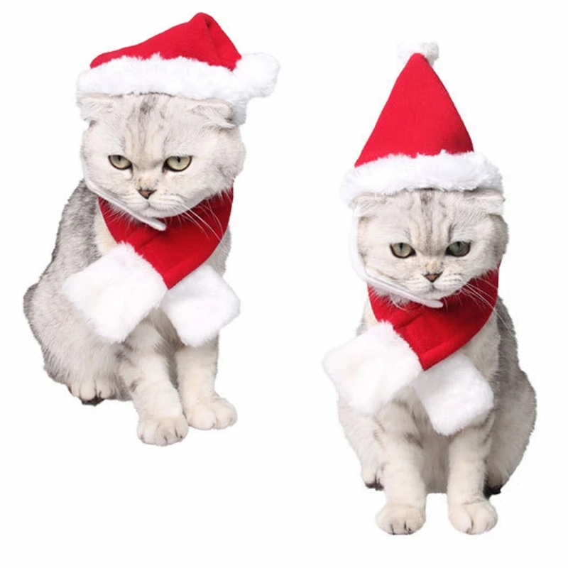 Домашнее животное изделие для щенка Рождество для собаки кошки милые волокна рождественские костюмы для собак в комплекте шляпа и шарф