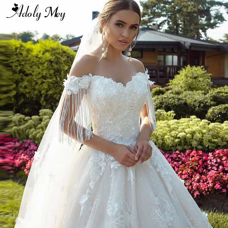 

New Charming Sweetheart Neck Beaded A-Line Wedding Dress 2020 Gorgeous Flowers Appliques Lace Court Train Princess Wedding Gown