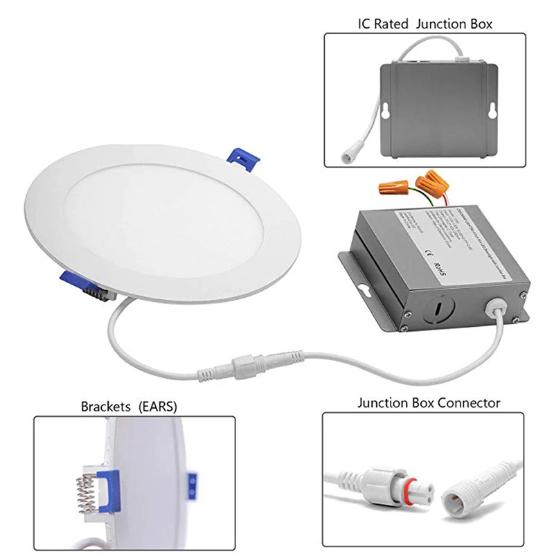 QLTEG 20pcs LED downlight 3W 6W 9W 12W 15W 18W 24W IC Rated LED Recessed Low Profile Slim Round Panel Light with Junction Box