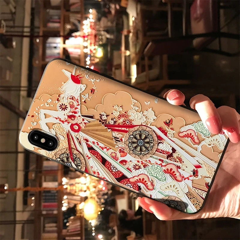 Японское кимоно для девушек рельефный чехол телефона iPhone 6 6S 7 8 Plus X XS MAX XR Capa мягкая