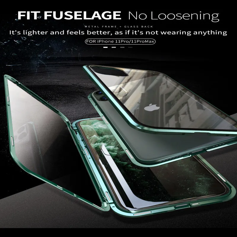 

Suitable for iPhone 11 phone case ipnone11pro anti-sneak double-sided glass XR Universal Magnetic King phone case