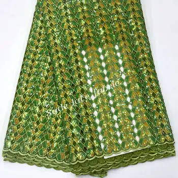 

New arrival African double organza lace fabric in army green with stone sequins embroidery for party dress High quality Wo470