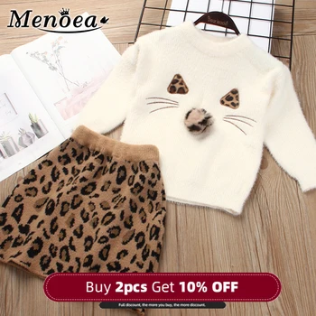 

Menoea Children Autumn Leopard Clothes Kids Winter Sweater Dress Woollen Long Sleeve Cat Design Girls Clothes Knit Dresses