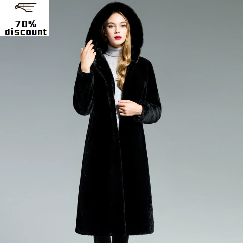 

Double Faced Fur Coat Female Natural Sheep Shearling Fur Coats Winter Jacket Women Luxury Mink Fur Collar Wool Fur Coat
