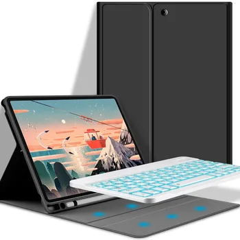 

For iPad Pro 11 inch 2020 2018 Tablet USA Keyboard Case with Pencil Holder PU Leather Case Backlit Bluetooth Detachable Keyboard