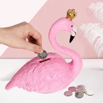 

9" Animal Simulation Home Decorations Phoenicopteridae Change Storage Tank Saving Box Art Craft Creative Toy Resin 22CM Z2495