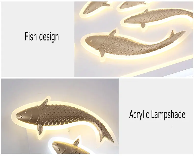 Креативный современный светодиодный настенный светильник из акрила серебристого, золотого и белого цветов с дизайном рыбы, декоративные настенные лампы с регулируемой яркостью для домашнего декора гостиной