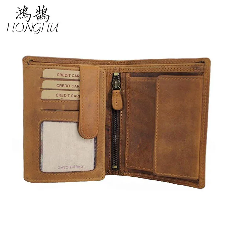 

MEN'S Leather Wallet RFID Crazy Horse Oil Wax Cow Leather Wallet Leaflet Verticle Bank Card Bag