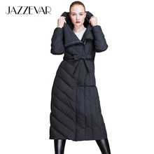 JAZZEVAR Новая куртка зимняя модная женская длинная пуховая куртка с капюшоном повседневная пуховая куртка с поясом хорошего качества z18002