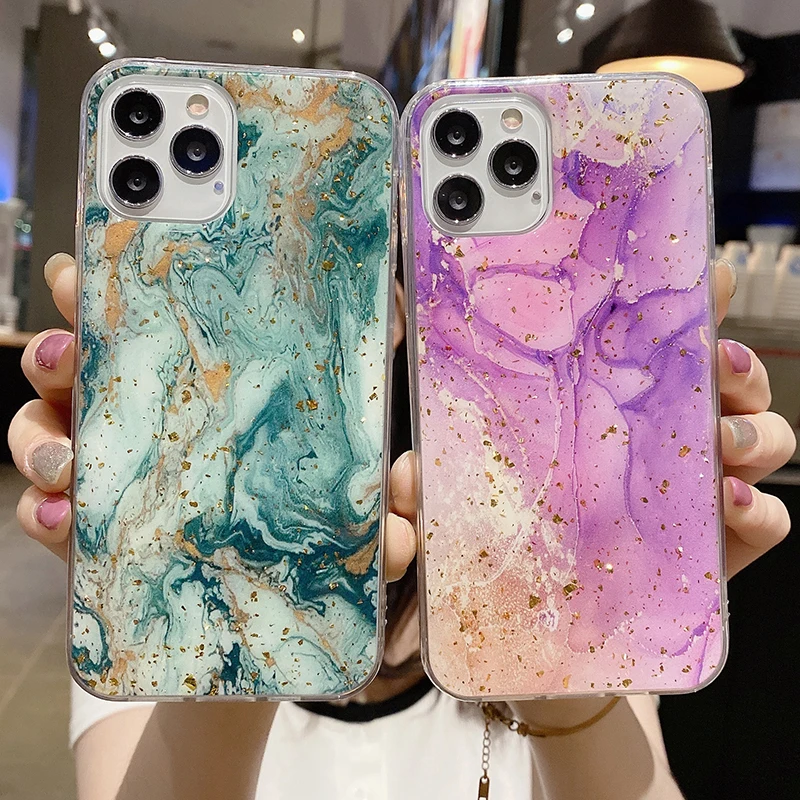 Шикарный чехол для телефона из золотой фольги с мраморным рисунком iPhone 13 11 12 Pro 11Pro