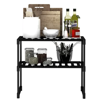 

Kitchen launching trough shelf retractable multi-functional landing double-layer storage rack
