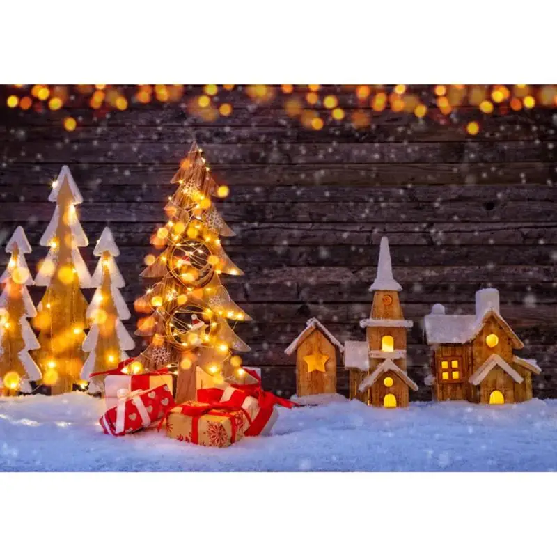 Рождественский фон зима снег дерево подарок деревянная доска фотография Фон Фотостудия фотосессия реквизит домашний декор - Цвет: V 150x90cm
