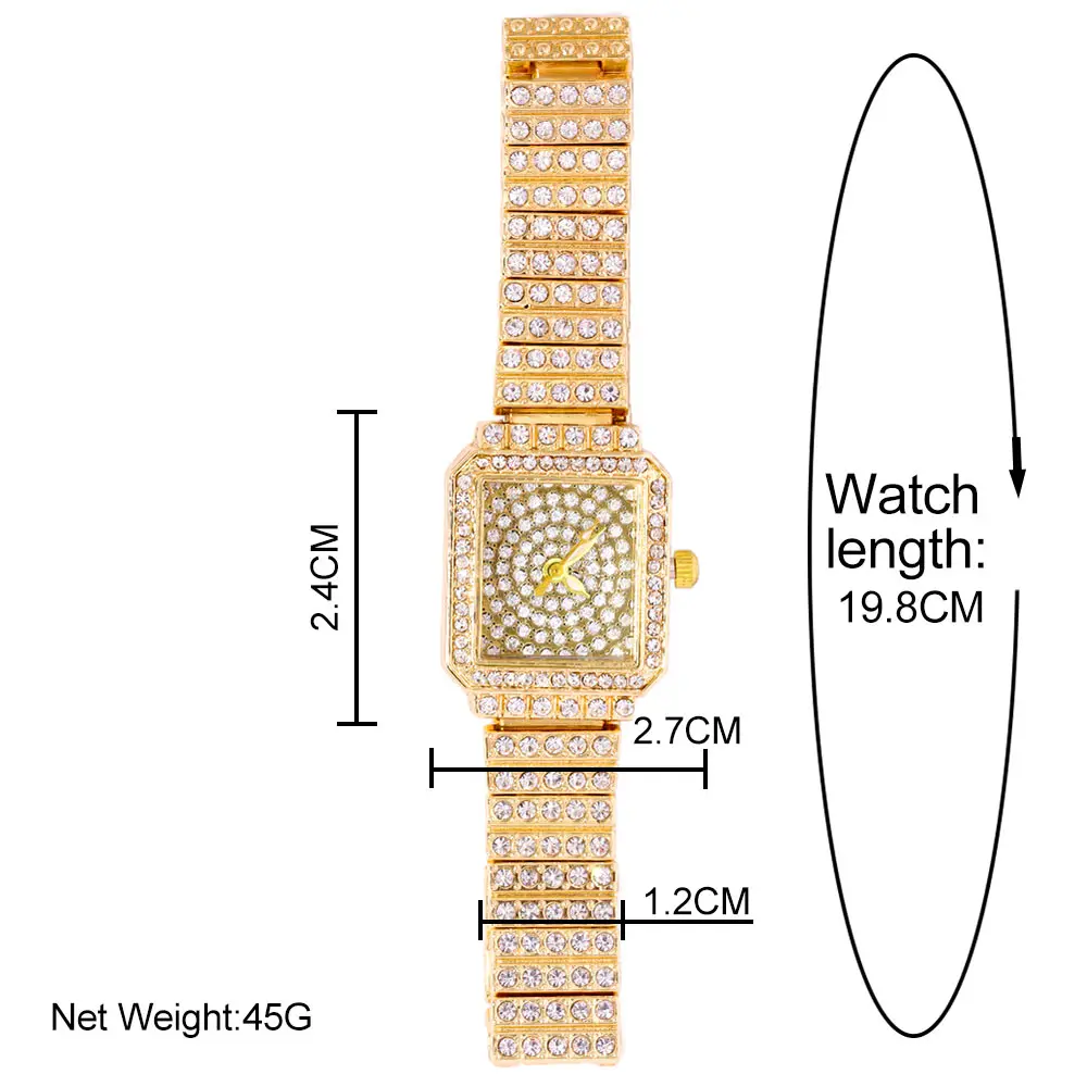 Iced Out Rose Gold Silver Color Watch Women's Luxury Rhinestone Cuban Chain Bracelet Watches Fashion Wrist Watch Hip Hop Jewelry