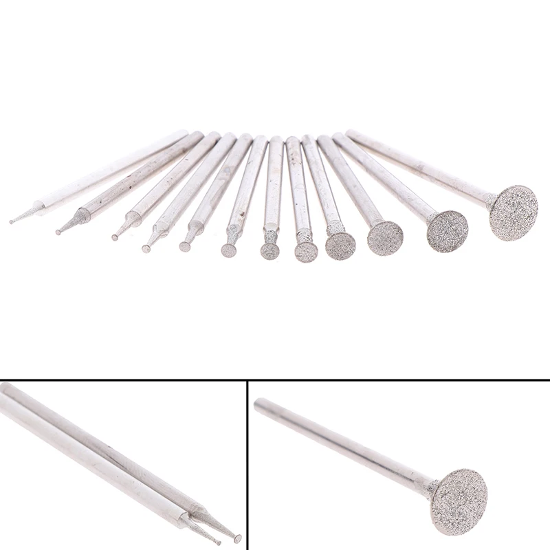 12/24pcs 2.35 Shank Diamond Grinding Burr Needle Point Engraving Carving Polishing Glass Jade Stone Drill Bit Rotary Tool Set