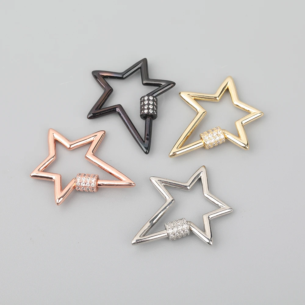 

10pcs/Lot 30X35mm CZ Micro Paved Five-Point Stars Screw Clasps Zirconia Paved Lock Carabiner Clasps Jewelry FIndings FH-237ABF.F