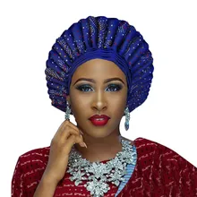 Высокое качество aso oke gele африканские головные уборы с камнями