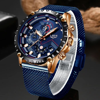 

LIGE New Mens Watches Male Fashion Top Brand Luxury Stainless Steel Blue Quartz Watch Men Casual Sport Waterproof Watch Relogio
