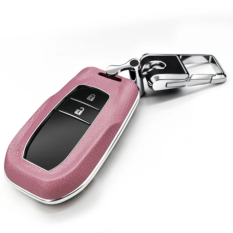 Pink 1 шт. автомобильный Кожаный чехол Чехол держатель подходит для Toyota Camry Highlander Prado дистанционный Умный брелок для ключей брелок - Название цвета: Pink