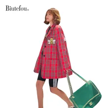 Осенние Мультяшные куртки с пайетками, модные клетчатые женские длинные блейзеры