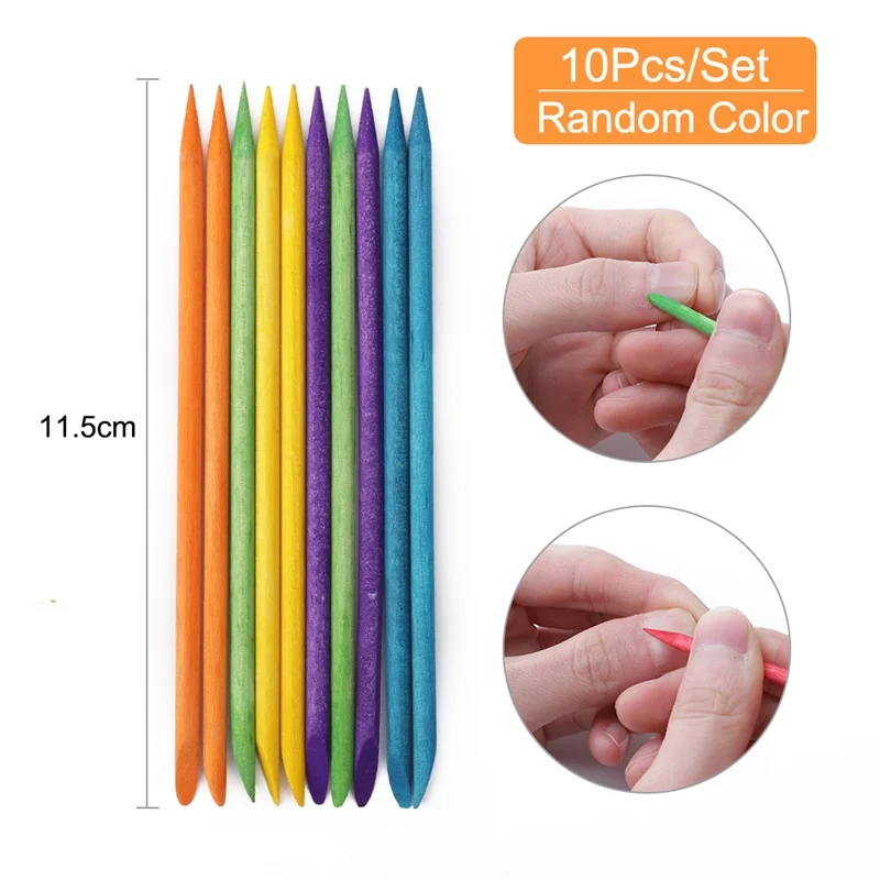 colorful 10 pcs 100 шт./компл. 50 шт./компл. оранжевый Для женщин леди с двойным концом нейл-арта деревянные палочки для кутикулы толкатель Remover Педикюр набор инструментов для маникюра - Цвет: colorful 10 pcs